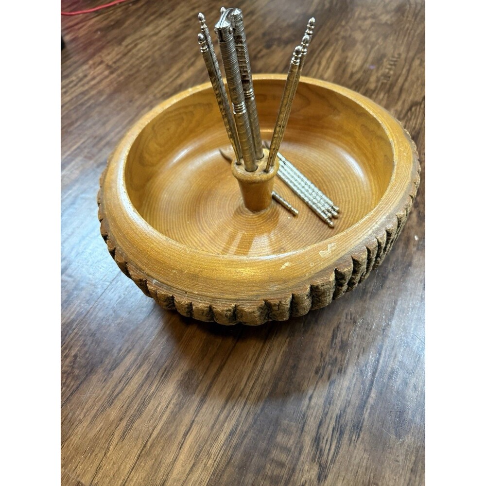 Vintage Nutcracker Wood Bowl Set Rustic With Tools